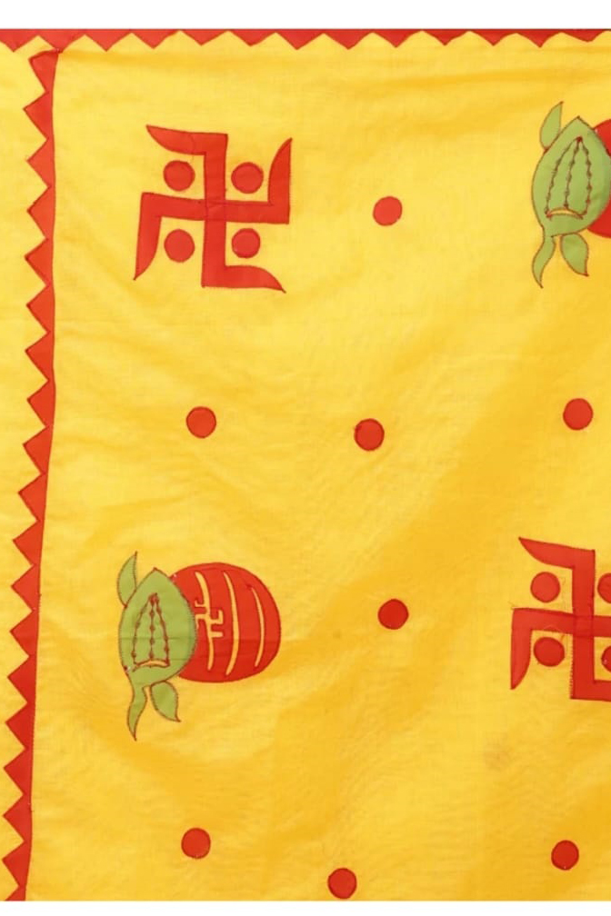 Yellow Red Blended Cotton Albela Hand Painted Saree (9002)